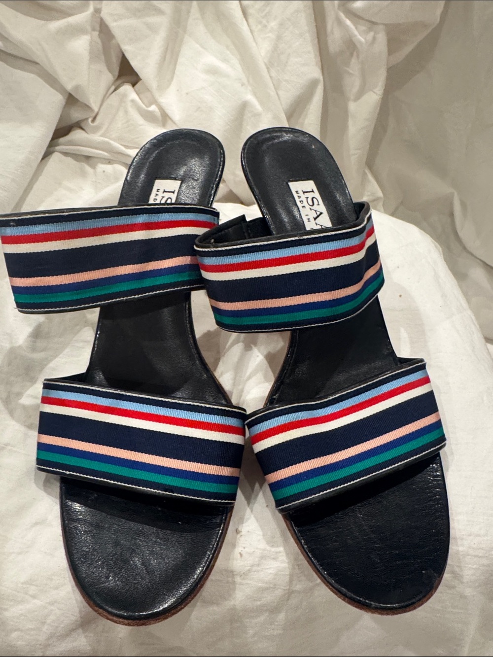 Striped Navy Multicolor Double-Band Slide Mules